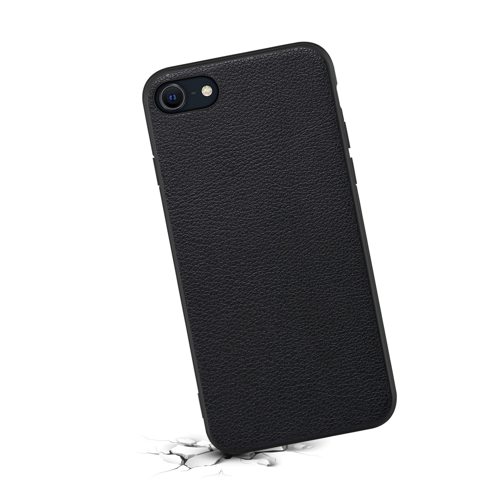 For iPhone 7 4.7 inch / 8 4.7 inch / SE (2020) / SE (2022) Cell Phone Case Calf Texture PC+TPU+PU Leather Cover - Black For iPhone 7 4.7 inch / 8 4.7 inch / SE (2020) / SE (2022) Cell Phone Case Calf Texture PC+TPU+PU Leather Cover - Black